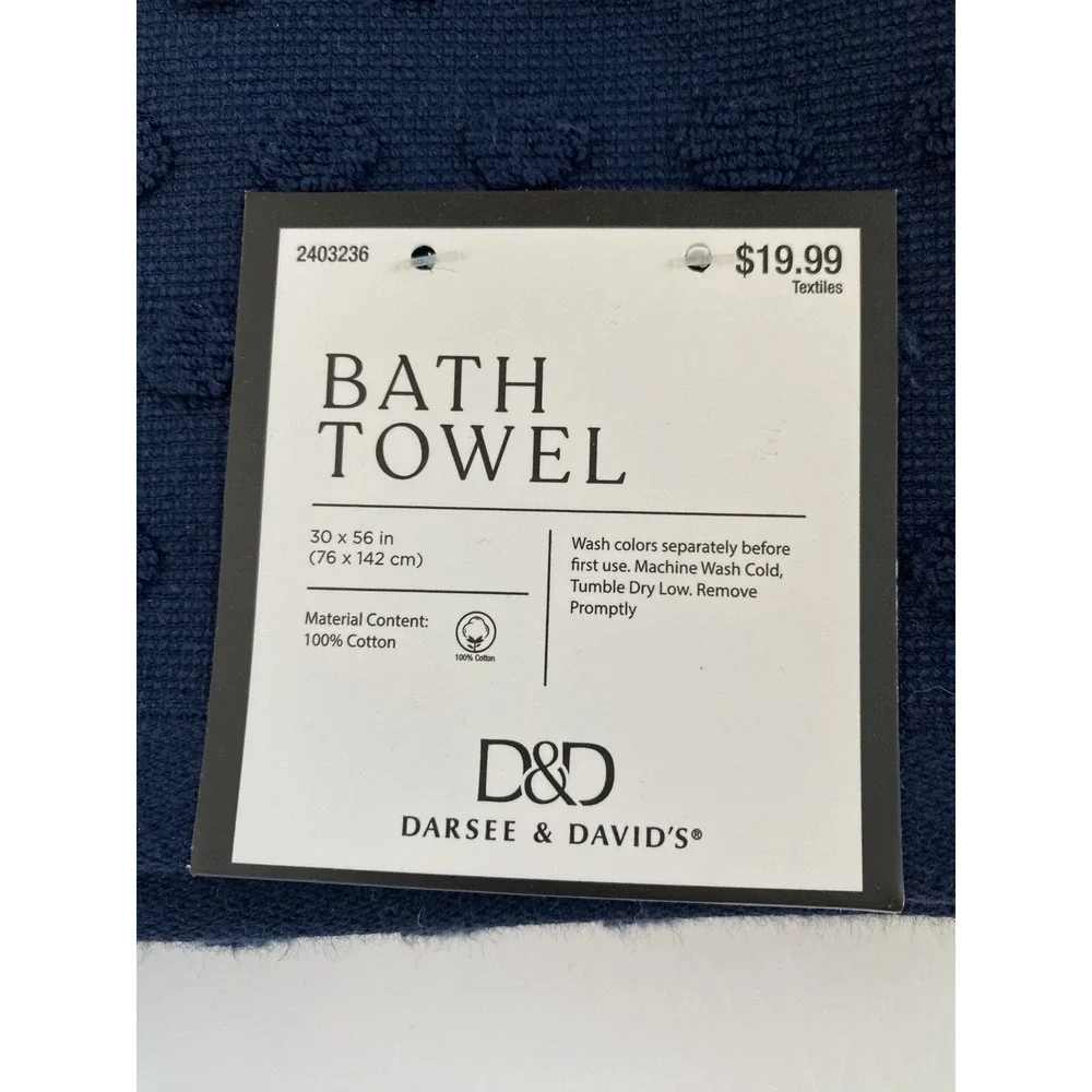 Darsee & David's D&D Set Of 2 Navy Blue Bath Towls 30x56 & 2 White Hand Towells